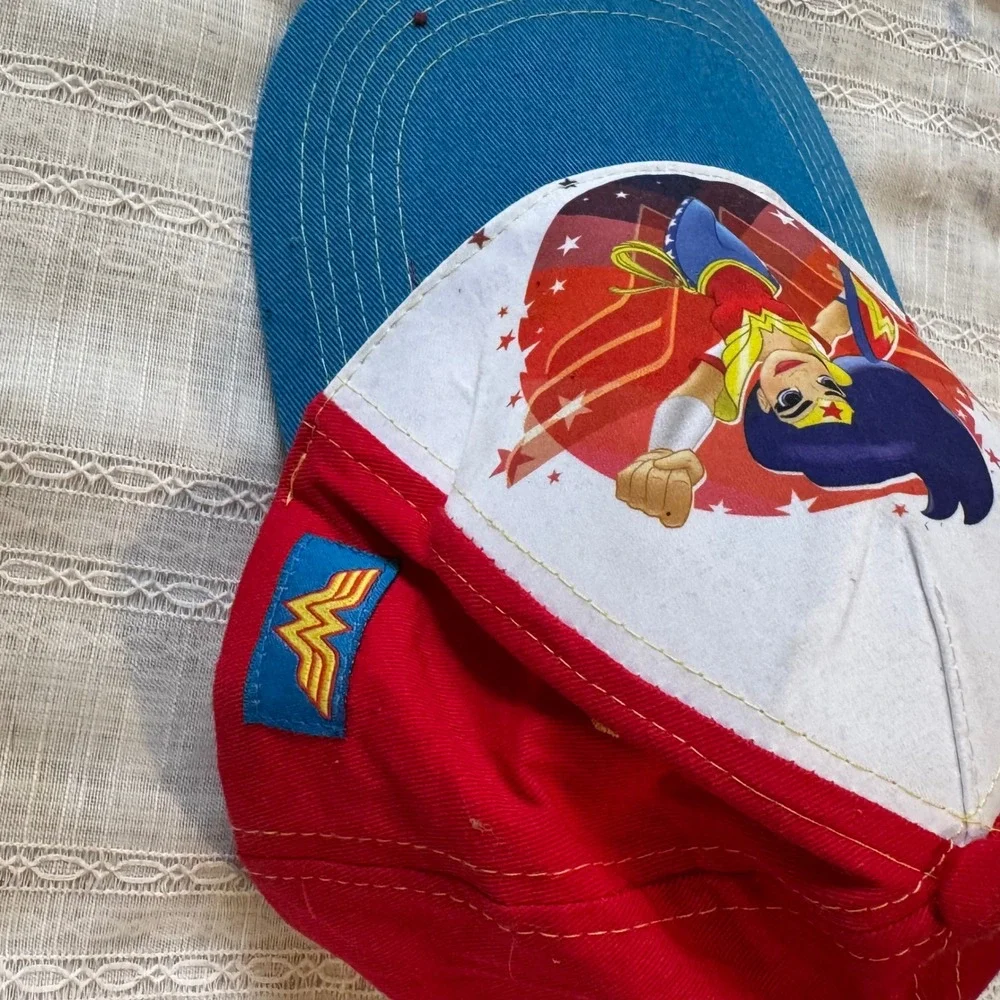 Kids Wonder Woman Baseball Cap‎ Red Blue Graphic DC Comic adjustable